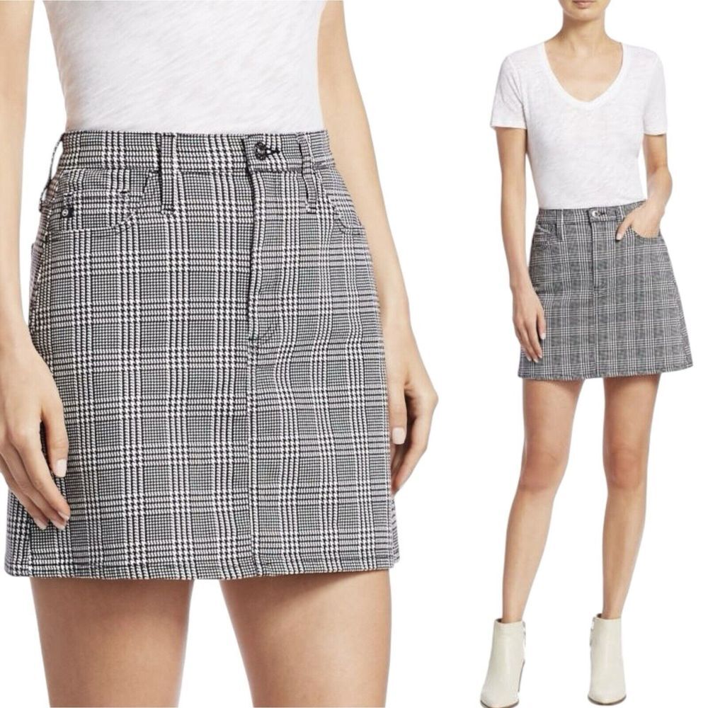 Adriano Goldschmied AG Harlo High Rise Plaid Mini Skirt Size 24 Denim Jean